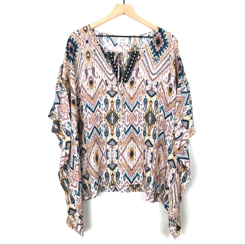 Johnny Was Jade Silk Boho Haya Poncho Top Blouse